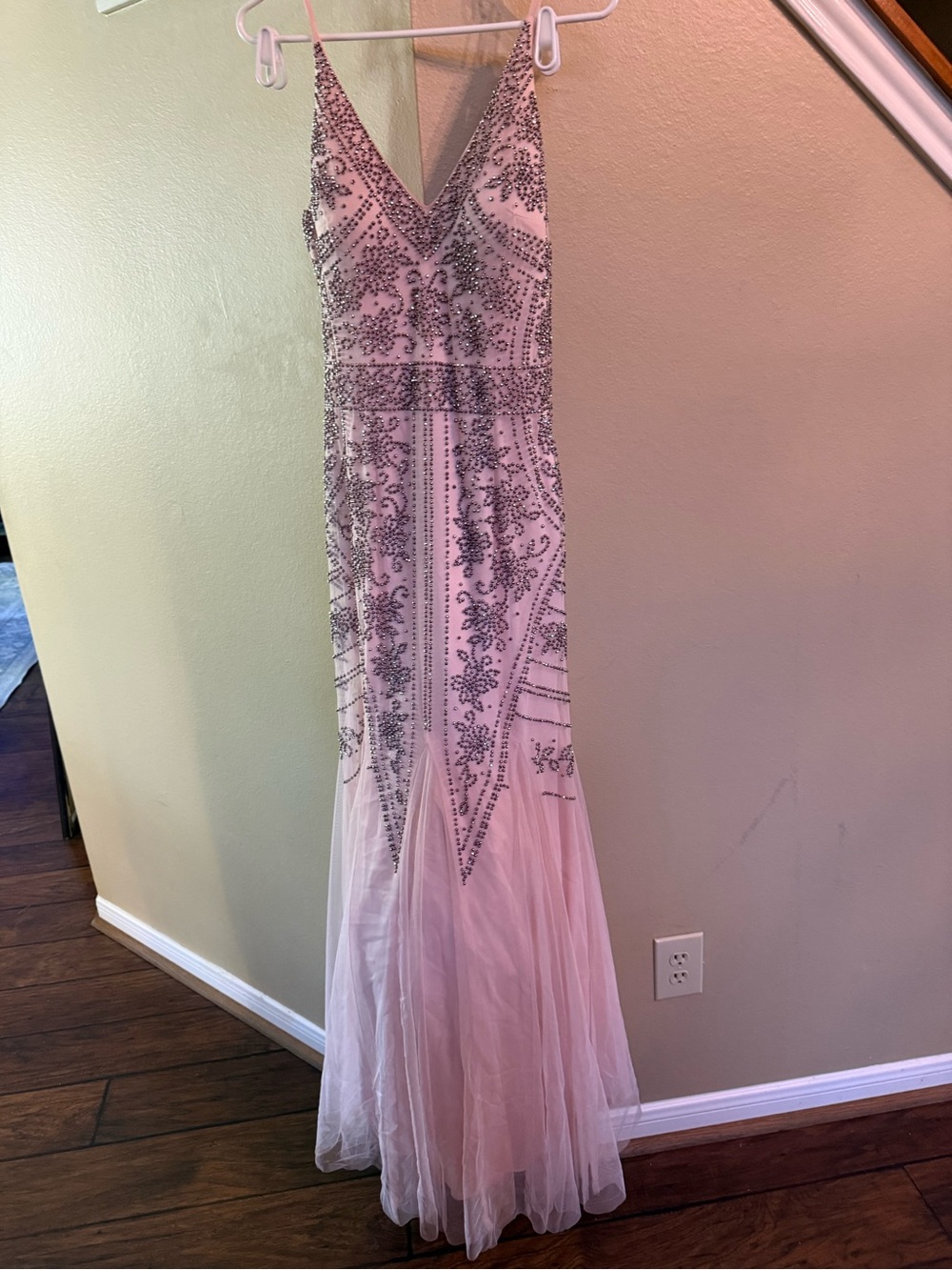 Xscape Blush Pink Beaded Mermaid Gown Formal Prom Evening Dress Size 8 - Picture 10 of 17